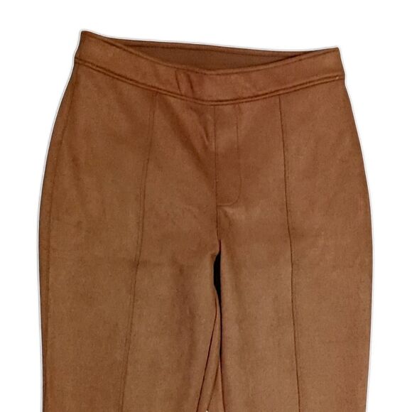 SPANX Faux Suede Pants M Flare Leg Pull On Stretch Camel Color Bohemian Hippie. - Picture 3 of 16